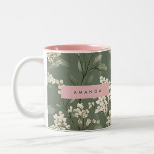 Personalisierte Minimalistische Salbei-Blumenkunst Zweifarbige Tasse