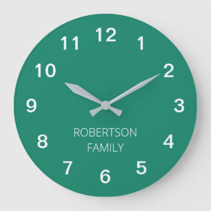 Personalisierte minimalistische Smaragdgrüne Wandu Große Wanduhr