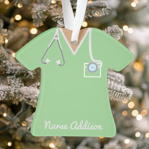 Personalisierte mintgrüne Krankenpfleger-Schrubber Ornament