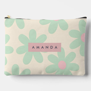 Personalisierte Mintgrüne Retro-Daisy-Blumenmuster Zubehörtasche