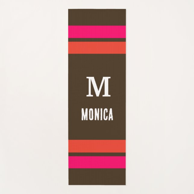 Personalisierte mit Monogramm braun- und rosa Stre Yogamatte (Vorderseite)