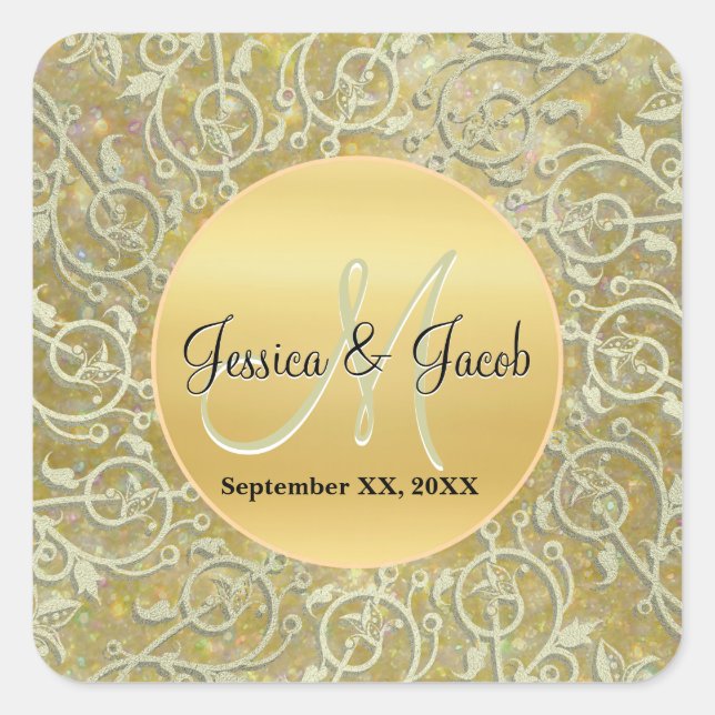 Personalisierte Mit Monogramm Hochzeitsticker Quadratischer Aufkleber (Vorderseite)