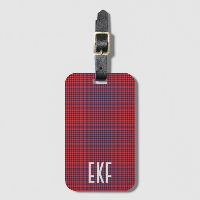 Personalisierte Mit Monogramm Rot- und Blauer-Kari Gepäckanhänger (Vorderseite Vertikal)