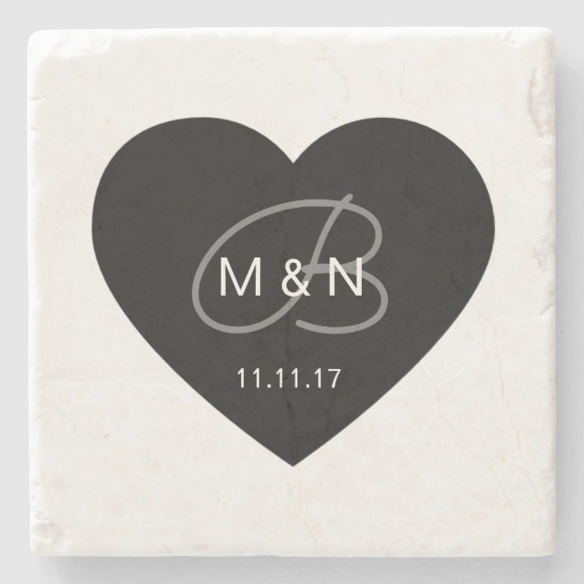 Personalisierte mit Monogramm schwarze Steinuntersetzer (Vorderseite)