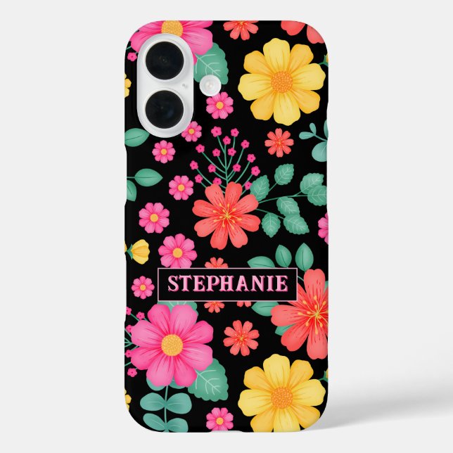 Personalisierte Mit Monogramm Wildblume Blumenschw iPhone 16 Hülle (Rückseite)