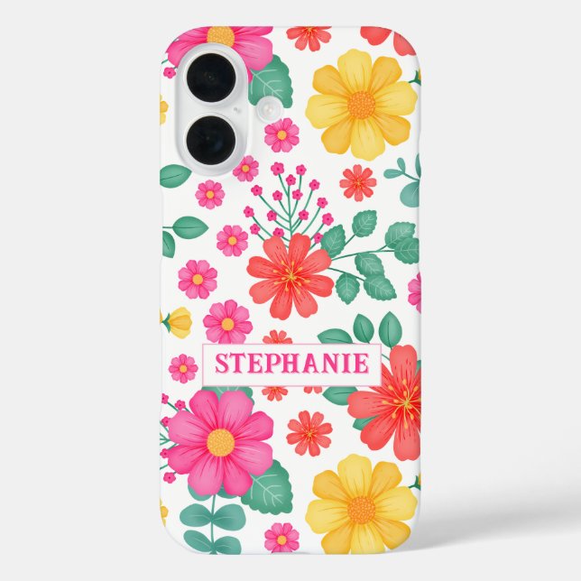 Personalisierte Mit Monogramm Wildblume Niedlich iPhone 16 Hülle (Rückseite)