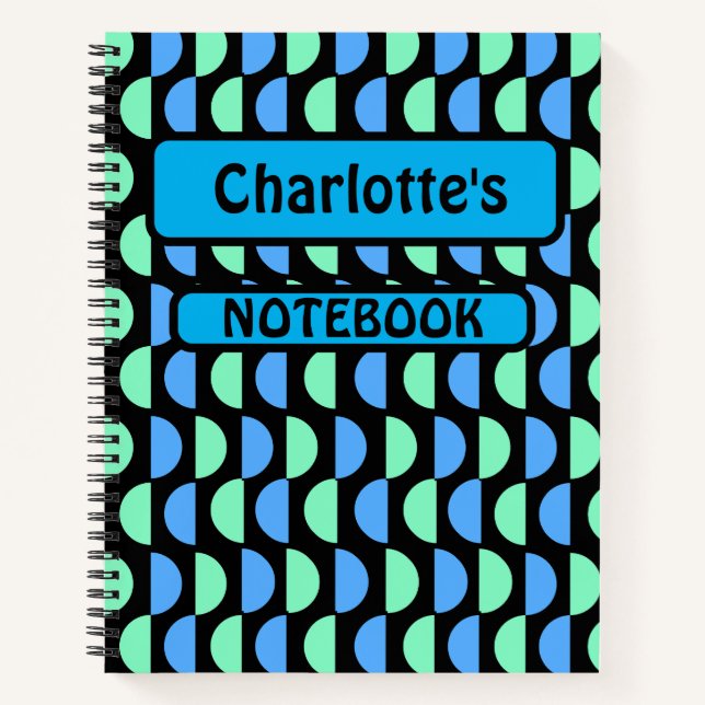 Personalisierte Mitte Modern Blue Green Notizbuch (Vorderseite)