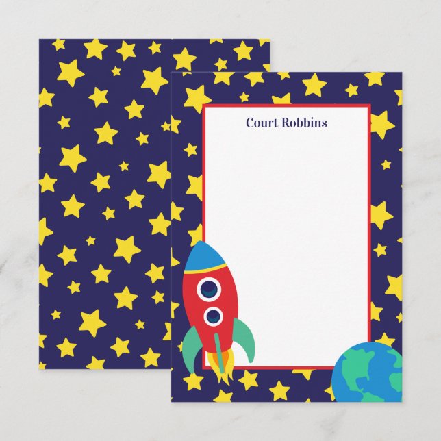 Personalisierte Mitteilungskarten der Weltraumrake (Vorne/Hinten)