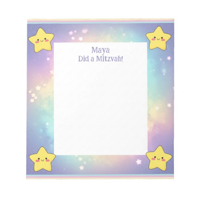 Personalisierte Mitzvah Notes Rainbow Stars Notepa Notizblock (Vorderseite)