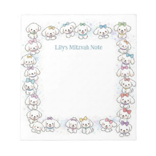 Personalisierte Mitzvah-Notiz Notepad Weiße Welpen Notizblock