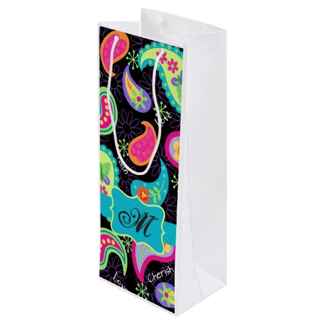 Personalisierte Mod Paisley Geschenktüte Für Weinflaschen (Rückseite Schrägansicht)