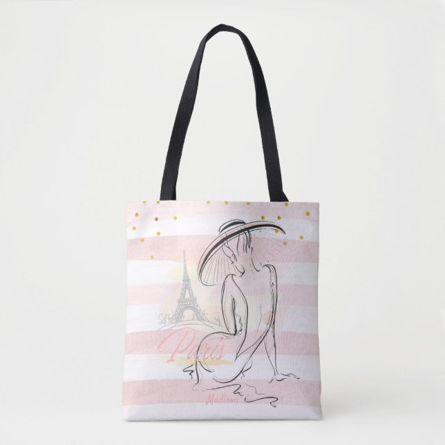 Personalisierte Mode Girl Paris Pink Sketch Tasche (Vorderseite)
