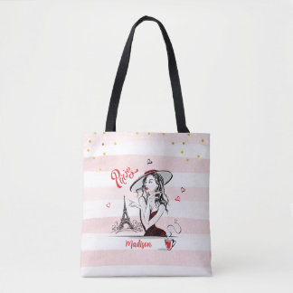 Personalisierte Mode Girl Paris Pink Sketch Tasche