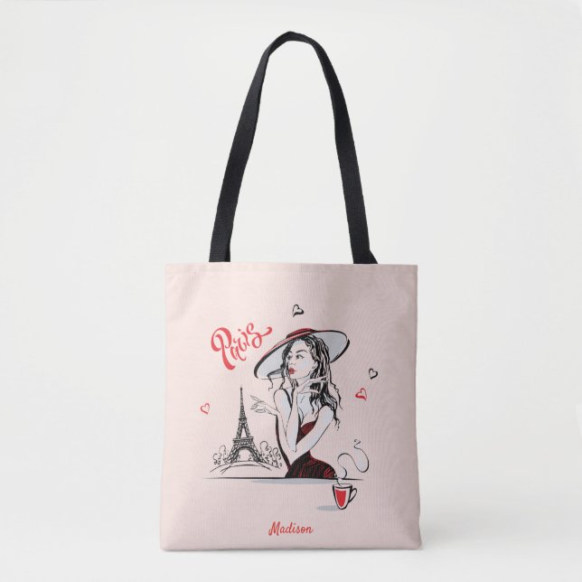 Personalisierte Mode Girl Paris Sketch Tote Bag Tasche (Vorderseite)