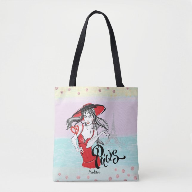 Personalisierte Mode Girl Paris Sketch Tote Bag Tasche (Vorderseite)