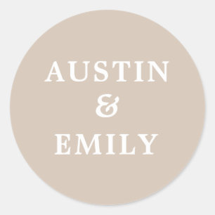 Personalisierte Moderne Beige Wedding Classic Roun Runder Aufkleber
