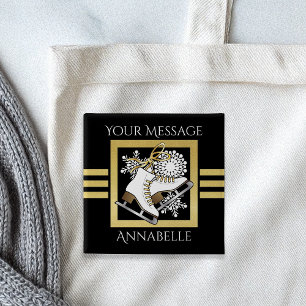 Personalisierte moderne Black Gold Glitzer Ice Ska Button