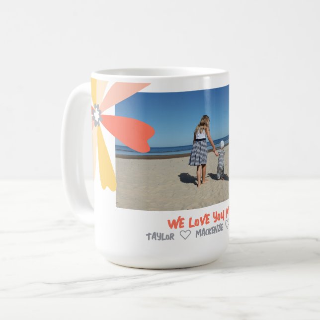 Personalisierte moderne Blume Text und Foto Kaffeetasse (Vorderseite Links)