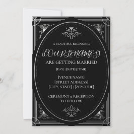Personalisierte moderne Deco-Schwarz-Weiß-Hochzeit Einladung