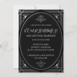 Personalisierte moderne Deco-Schwarz-Weiß-Hochzeit Einladung