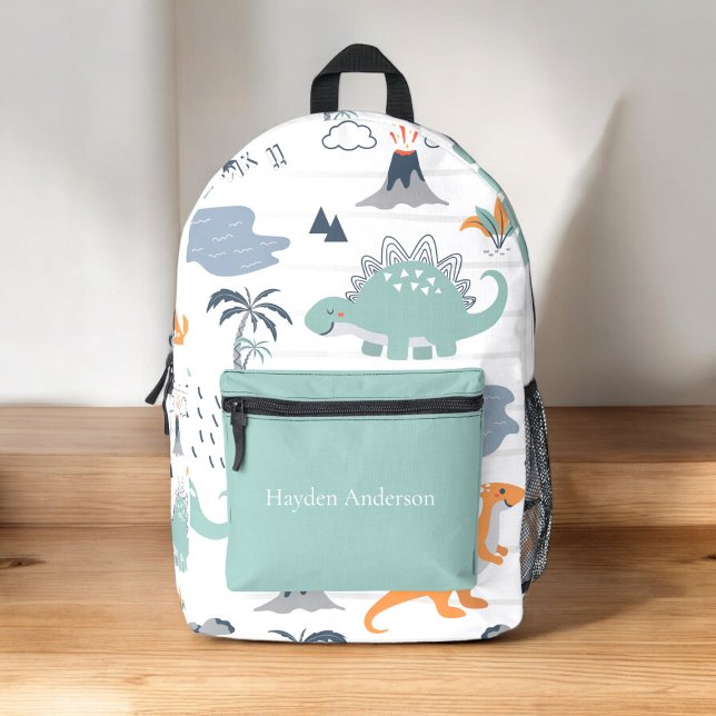 Personalisierte, moderne Dinosaurier, trendige Kin Bedruckter Rucksack (cute fun personalized dinosaur school backpack )