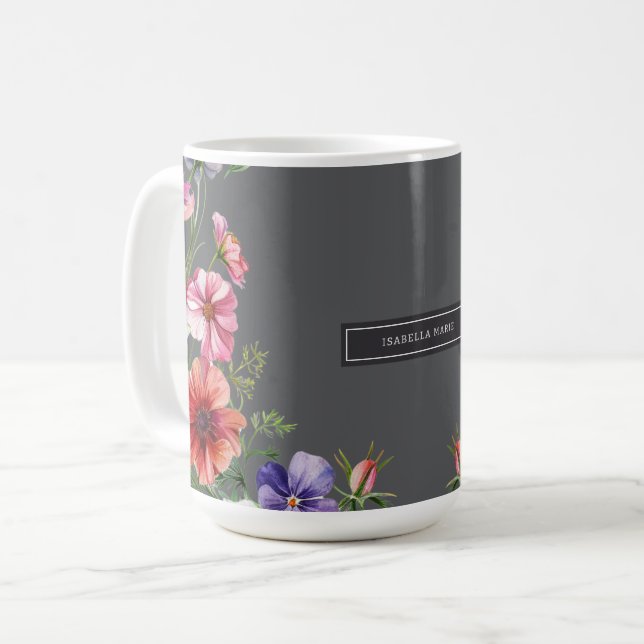 Personalisierte moderne elegante Blumen Kaffeetasse (Vorderseite Links)