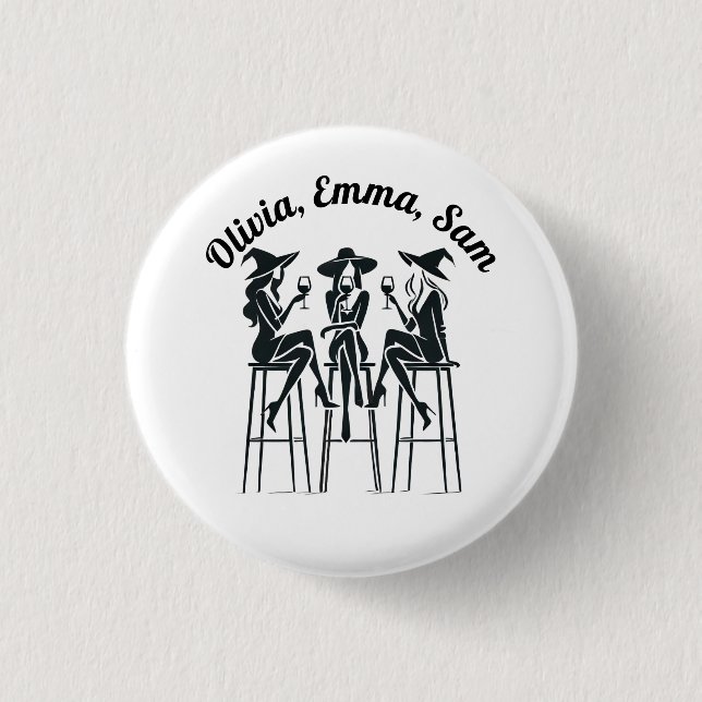 Personalisierte, moderne, elegante Hexen Weinbar Button (Vorderseite)