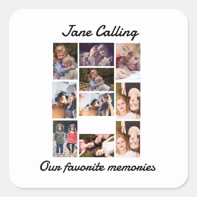 Personalisierte moderne Freunde 10 FotoCollage Quadratischer Aufkleber (Vorderseite)