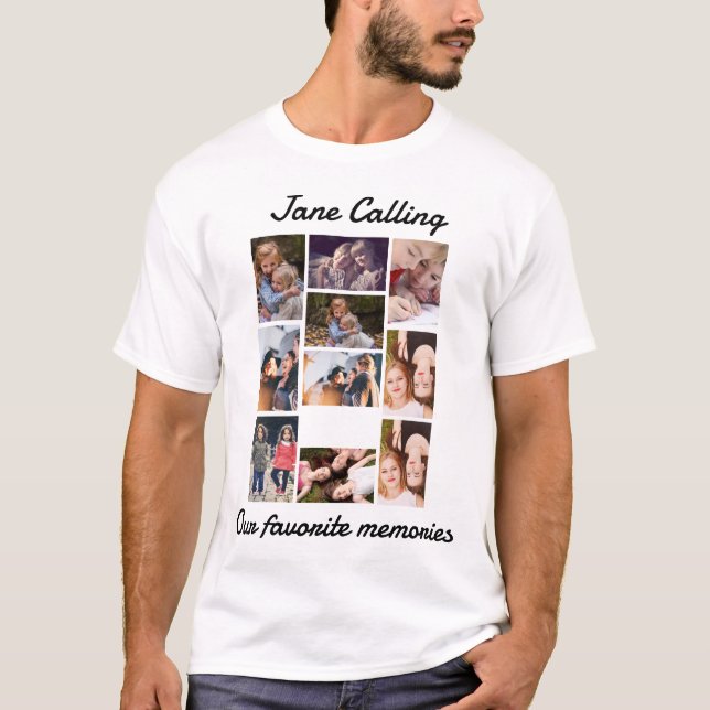 Personalisierte moderne Freunde 10 FotoCollage T-Shirt (Vorderseite)