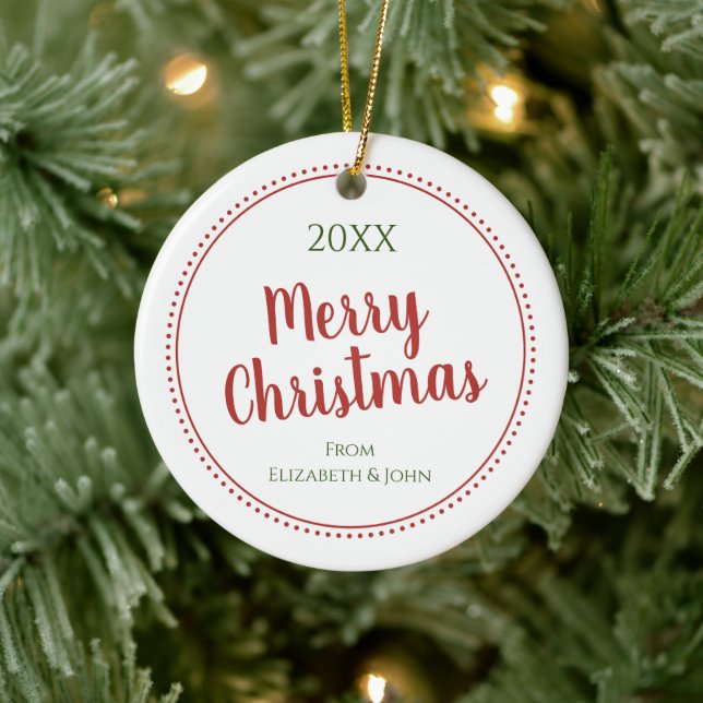 Personalisierte moderne frohe Weihnachtsgrenze Keramik Ornament (Baum)