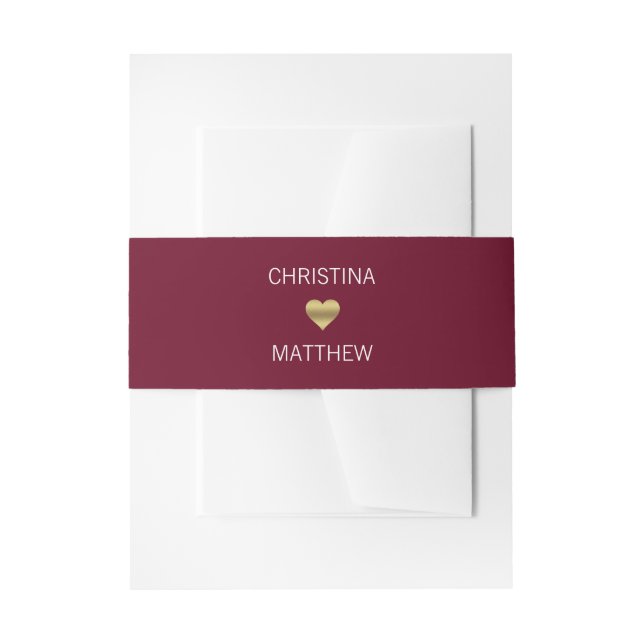 Personalisierte, moderne GoldHERZ-Hochzeit Einladungsbanderole (Vorderseite Beispiel)