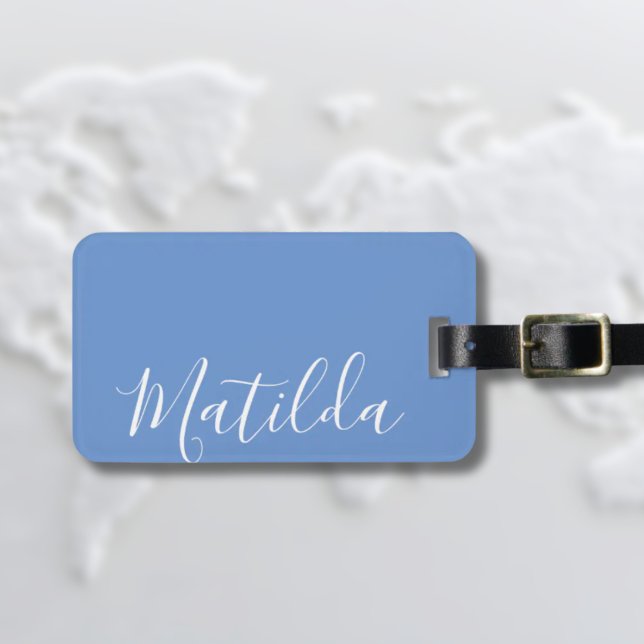 Personalisierte moderne Kalligrafie Lila Gepäckanhänger (Simple Modern Blue Luggage Tag with calligraphy script Name)