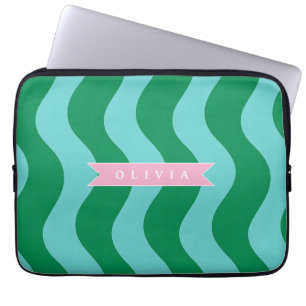 Personalisierte Moderne Lustige Grüne Wellen Strei Laptopschutzhülle