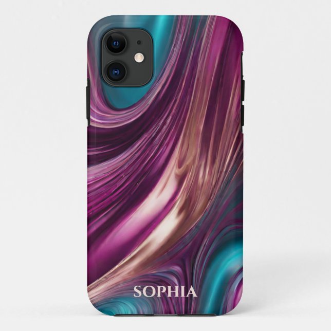 Personalisierte Moderne Magenta, Türkis und Gold- Case-Mate iPhone Hülle (Rückseite)