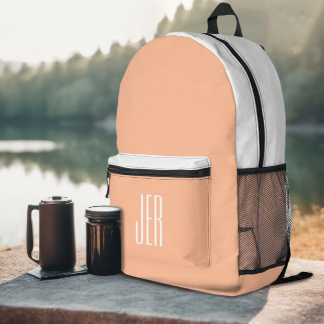 Personalisierte moderne Monogramm-Initialen Pfirsi Bedruckter Rucksack (Personalized Modern Monogram Initials Peach White Printed Backpack)