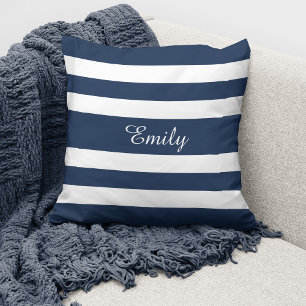 Personalisierte, moderne Navy Blue Stripes Kissen