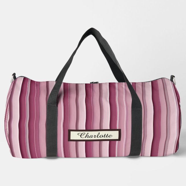 Personalisierte moderne rosa Mauve Stripteppiche Duffle Bag (Vorderseite)