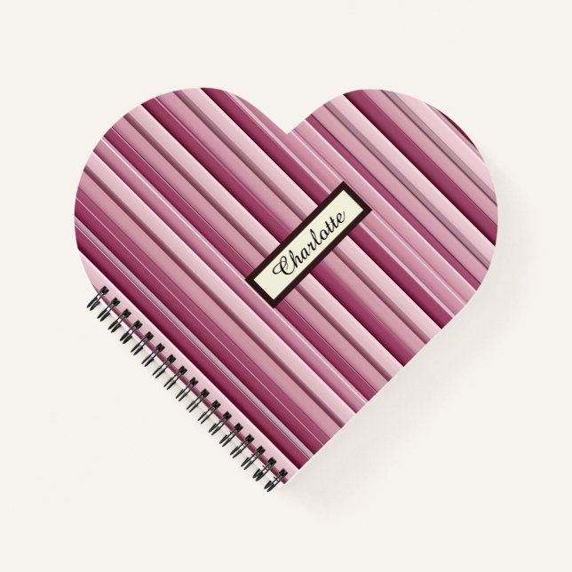 Personalisierte moderne rosa Mauve Vertikale Strei Notizbuch (Vorderseite)
