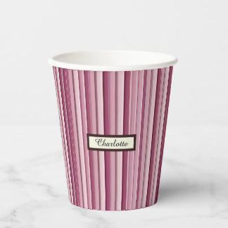 Personalisierte moderne rosa Mauve Vertikale Strei Pappbecher