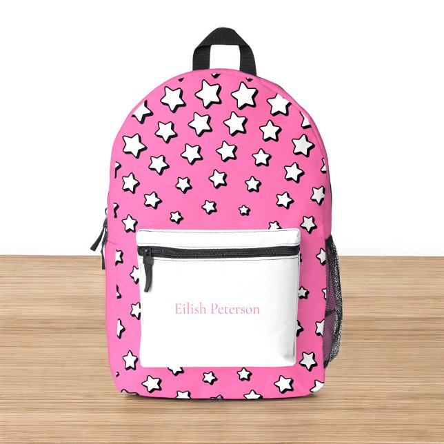 Personalisierte, moderne rosa Sterne, trendige Kin Bedruckter Rucksack (fun pink stars girly personalized school backpack)