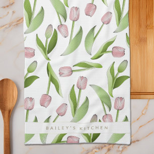 Personalisierte moderne rosa Tulpe Geschirrtuch