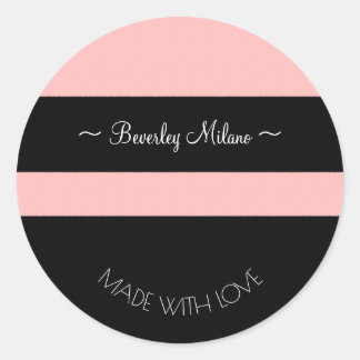 Personalisierte, moderne rosa und schwarze Aufkleb Runder Aufkleber
