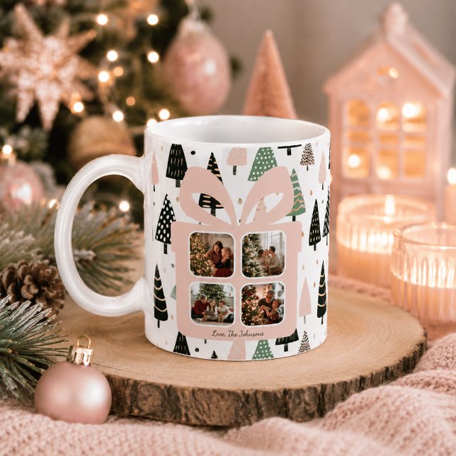 Personalisierte moderne rosa Weihnachtsgeschenkbox Kaffeetasse (Von Creator hochgeladen)