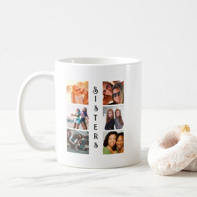 Personalisierte moderne Schwestern 6 FotoCollage Kaffeetasse (Mit Donut)