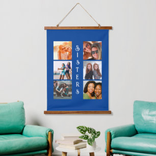 Personalisierte moderne Schwestern 6 FotoCollage Wandteppich Mit Holzrahmen