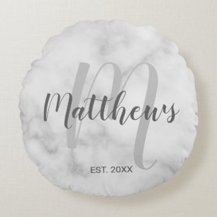 Personalisierte moderne Script-Monogramm und Famil Rundes Kissen