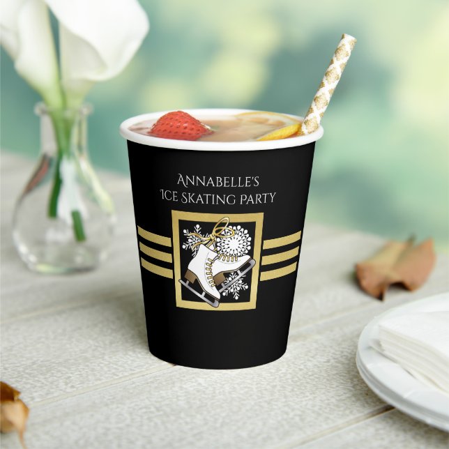 Personalisierte moderne Skaten für Schwarz und Gol Pappbecher (In Situ)