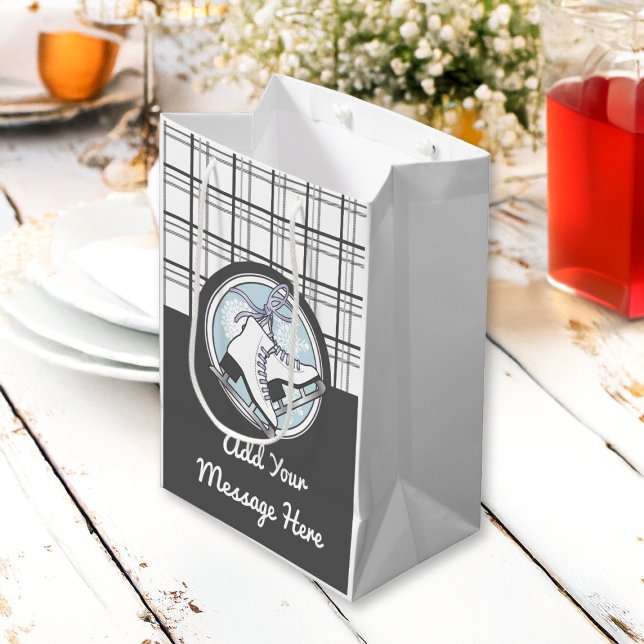 Personalisierte moderne Tartan Ice Skaten Mittlere Geschenktüte (Von Creator hochgeladen)