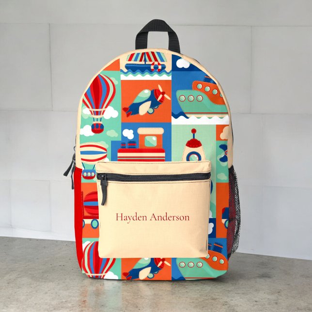 Personalisierte, moderne Transport-Trendkinder Bedruckter Rucksack (personalized boys transport fun school backpack )