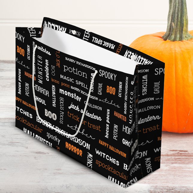 Personalisierte moderne Typografie Halloween Große Geschenktüte (Von Creator hochgeladen)